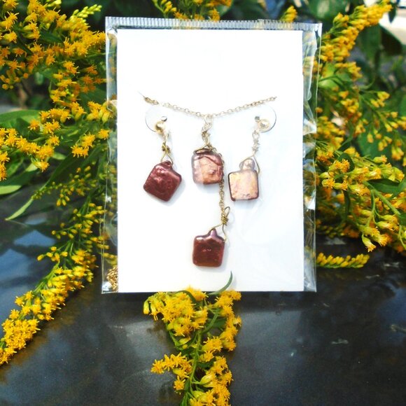 RARE Natural Keshi pearl Double dangle Necklace Stud earring set, dangle pearls - Picture 5 of 7